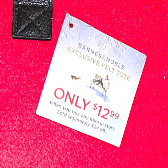 Barnes & Noble Exclusive Red "My Holidays Are Booked" Faux Fur Trim Tote Bag - Picture 5 of 7